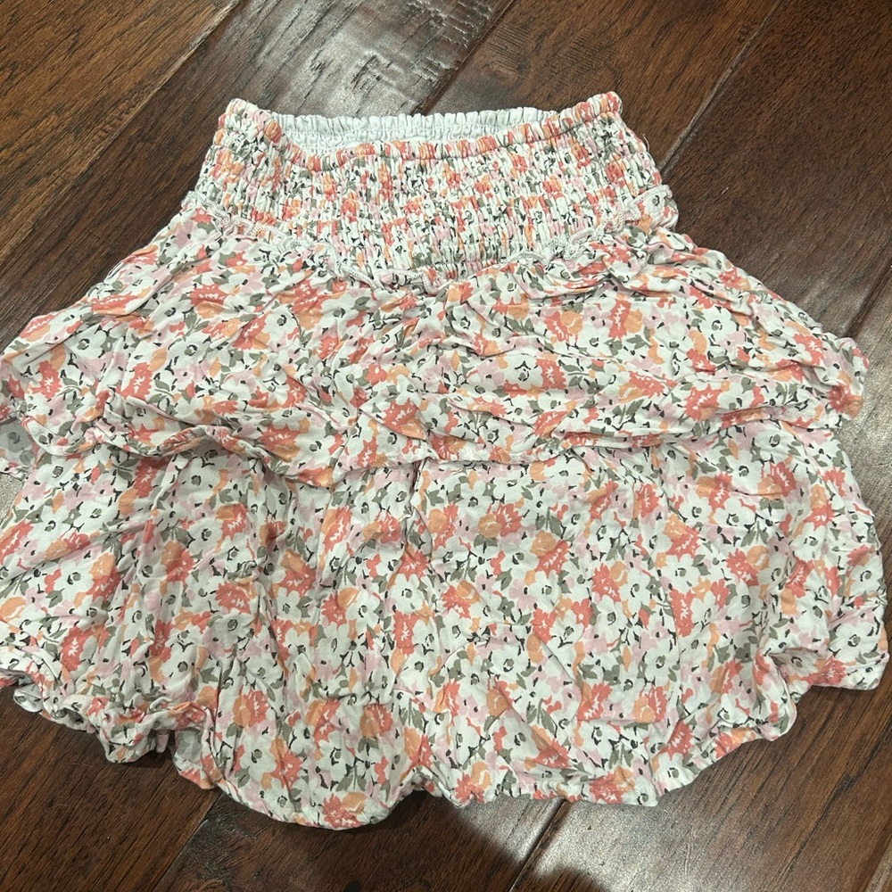 Hollister Floral Mini Skirt - Pink and White